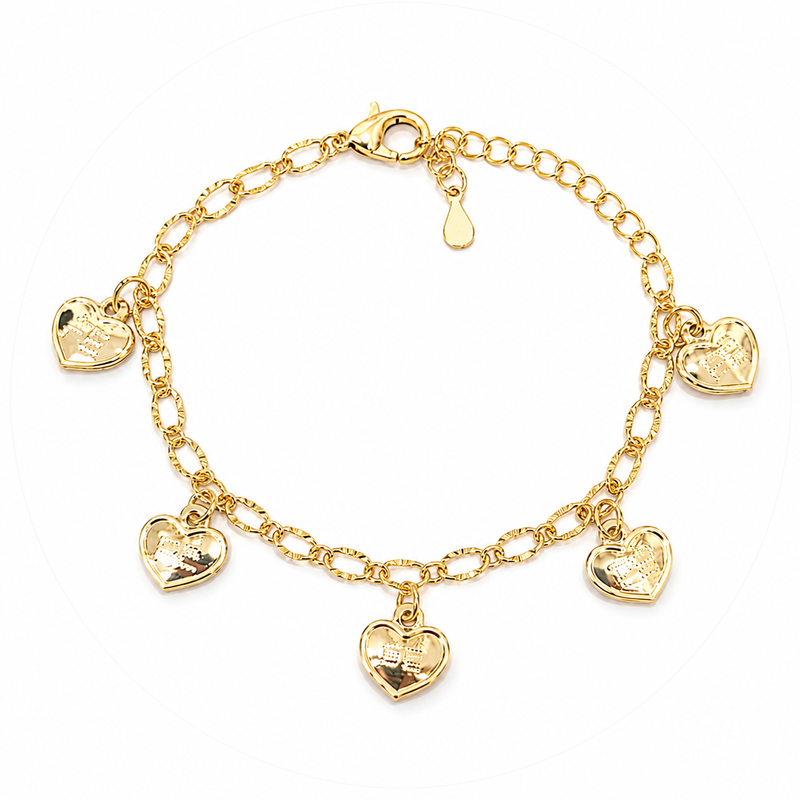 Pulseira Elo Diamantado Coração Fé Ouro 18k
