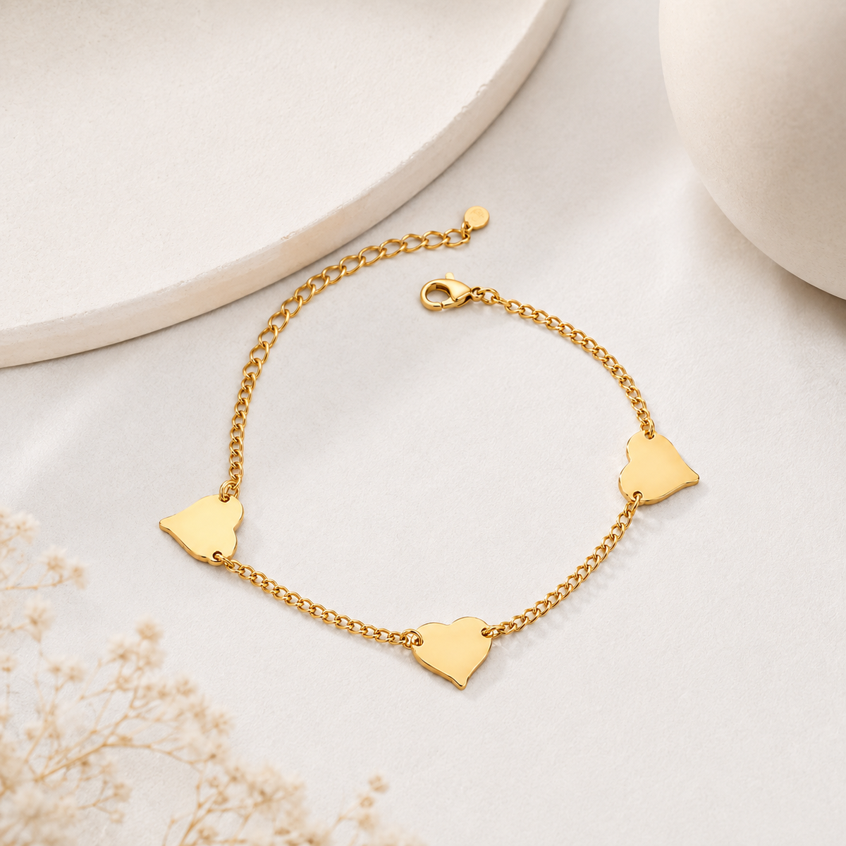 Pulseira Elo Groumet com Coração Chapeado Ouro 18k