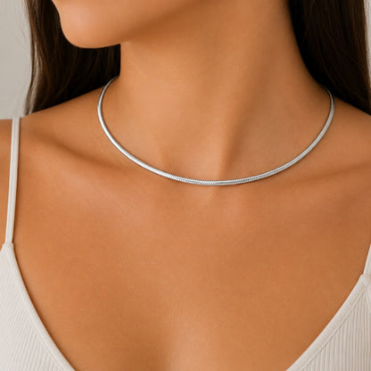 Colar Choker Fio Alemão 3mm Ródio Branco