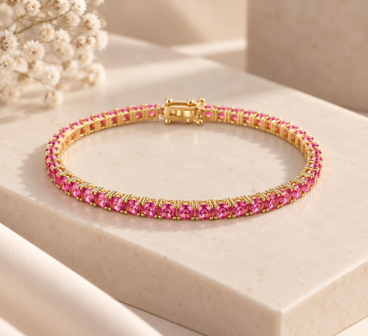 Pulseira Riviera Três Pontas Pink Ouro 18k