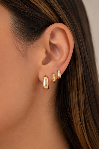 Brinco Trio Click Quadrado Liso Ouro 18k