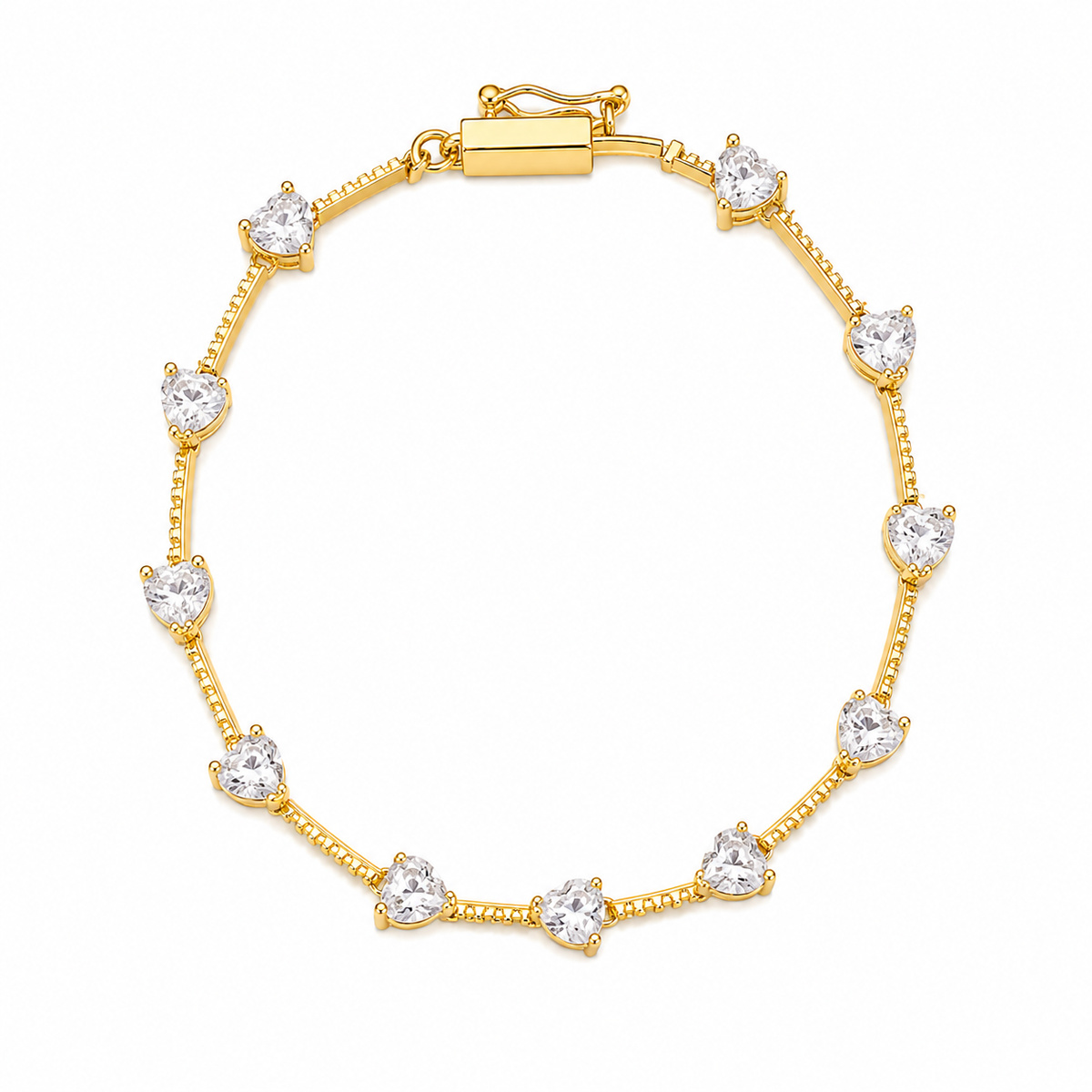 Pulseira Zircônia Coração Espaçado Ouro 18k