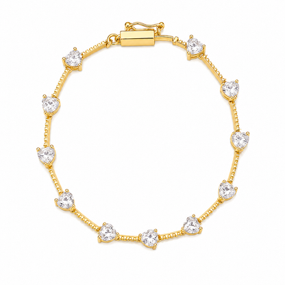 Pulseira Zircônia Coração Espaçado Ouro 18k