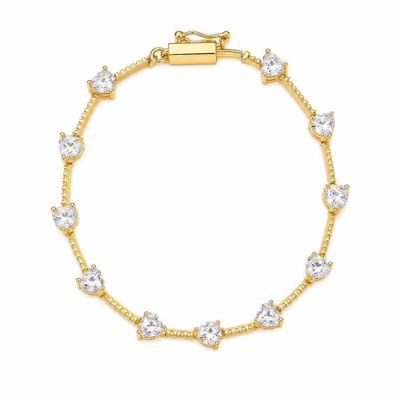 Pulseira Zircônia Coração Espaçado Ouro 18k