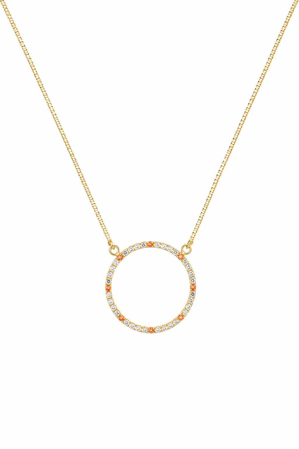 Colar Veneziana com Pingente Círculo Vazado Orgânico Cravejado Ouro 18k