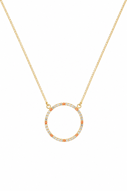 Colar Veneziana com Pingente Círculo Vazado Orgânico Cravejado Ouro 18k
