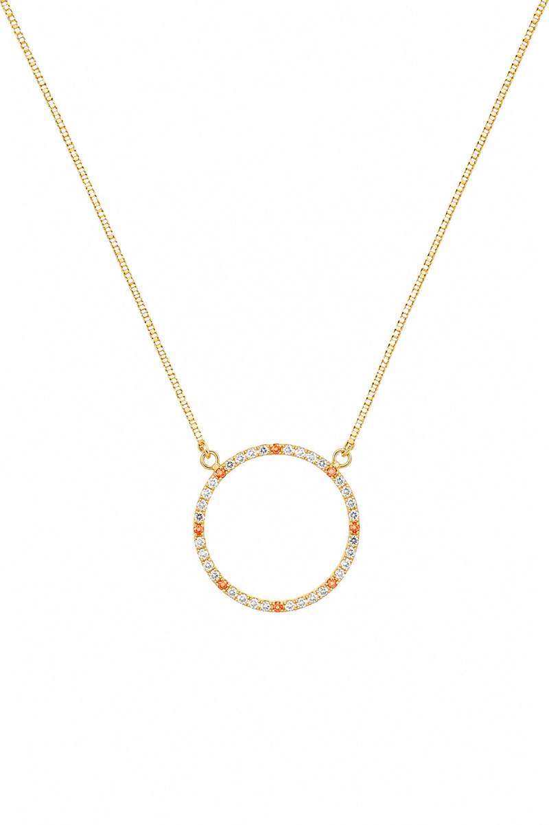 Colar Veneziana com Pingente Círculo Vazado Orgânico Cravejado Ouro 18k