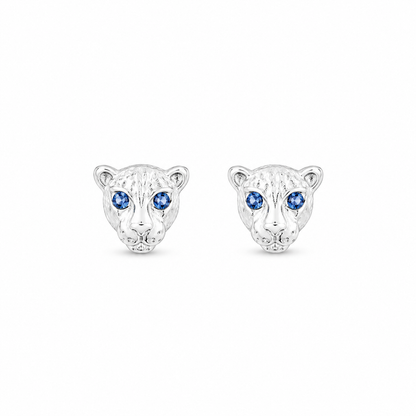 Brinco Onça Olhos Azuis Prata 925