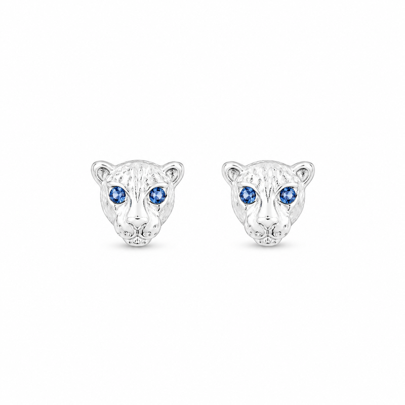 Brinco Onça Olhos Azuis Prata 925