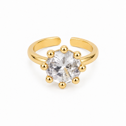 Anel Solitário Regulável Zircônia Cristal 12mm Ouro 18k