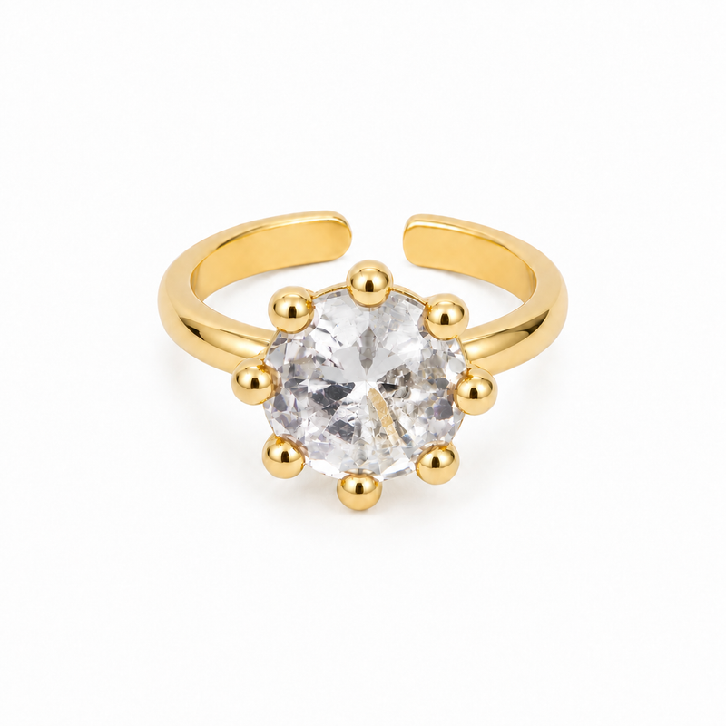 Anel Solitário Regulável Zircônia Cristal 12mm Ouro 18k