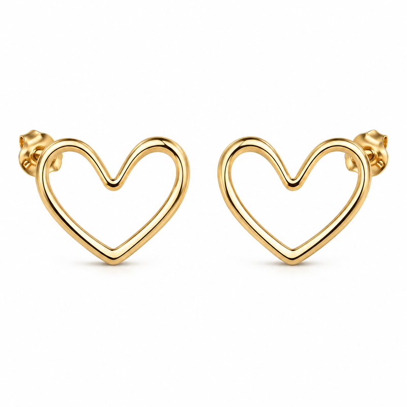 Brinco Coração Vazado Liso Ouro 18k