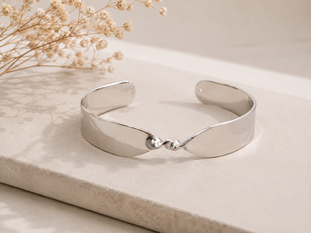 Bracelete Nó Liso Largo Ródio Branco