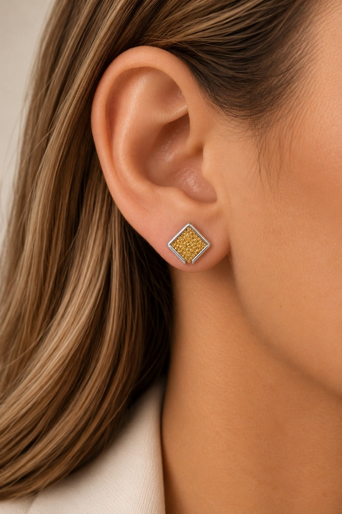 Brinco Losango Duo Mix de Banho Ouro 18k
