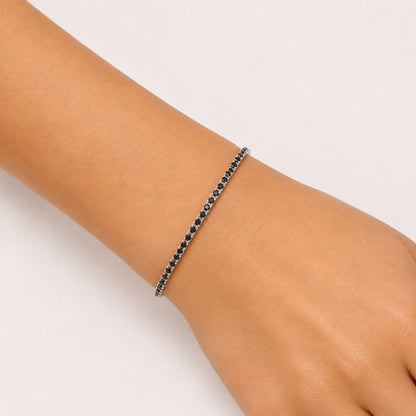 Pulseira Riviera Preto 2mm Ródio Branco
