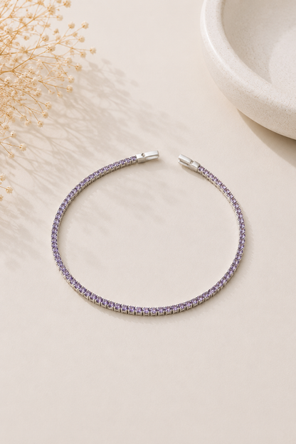 Pulseira Riviera Lilas 2mm Ródio Branco