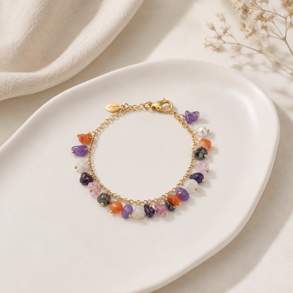 Pulseira com 21 Cascalhos Naturais Ouro 18k