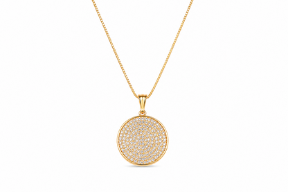 Colar Veneziana com Pingente Círculo Cravejado Ouro 18k