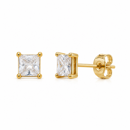 Brinco Carrê Zircônia Quadrada Ouro 18k