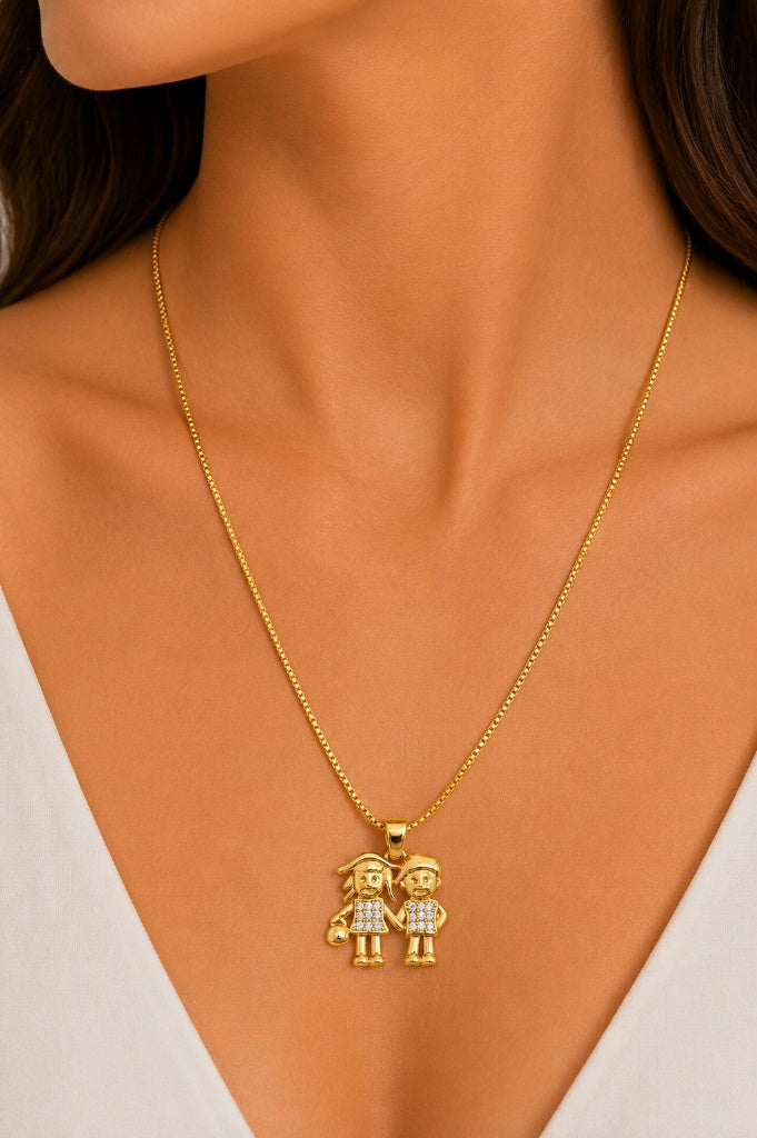 Colar Casal Cravejado Cristal Ouro 18k
