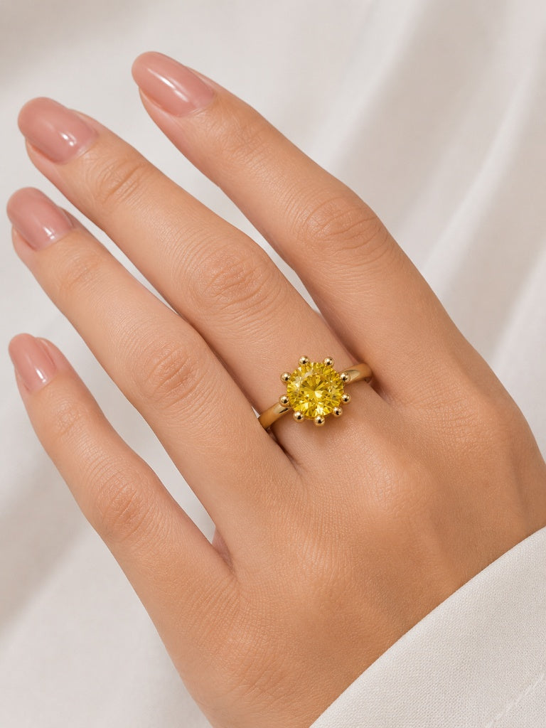 Anel Solitário Regulável Zircônia Amarelo Manteiga 12mm Ouro 18k