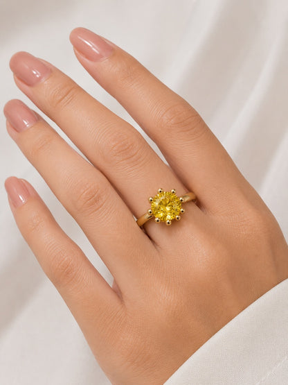 Anel Solitário Regulável Zircônia Amarelo Manteiga 12mm Ouro 18k