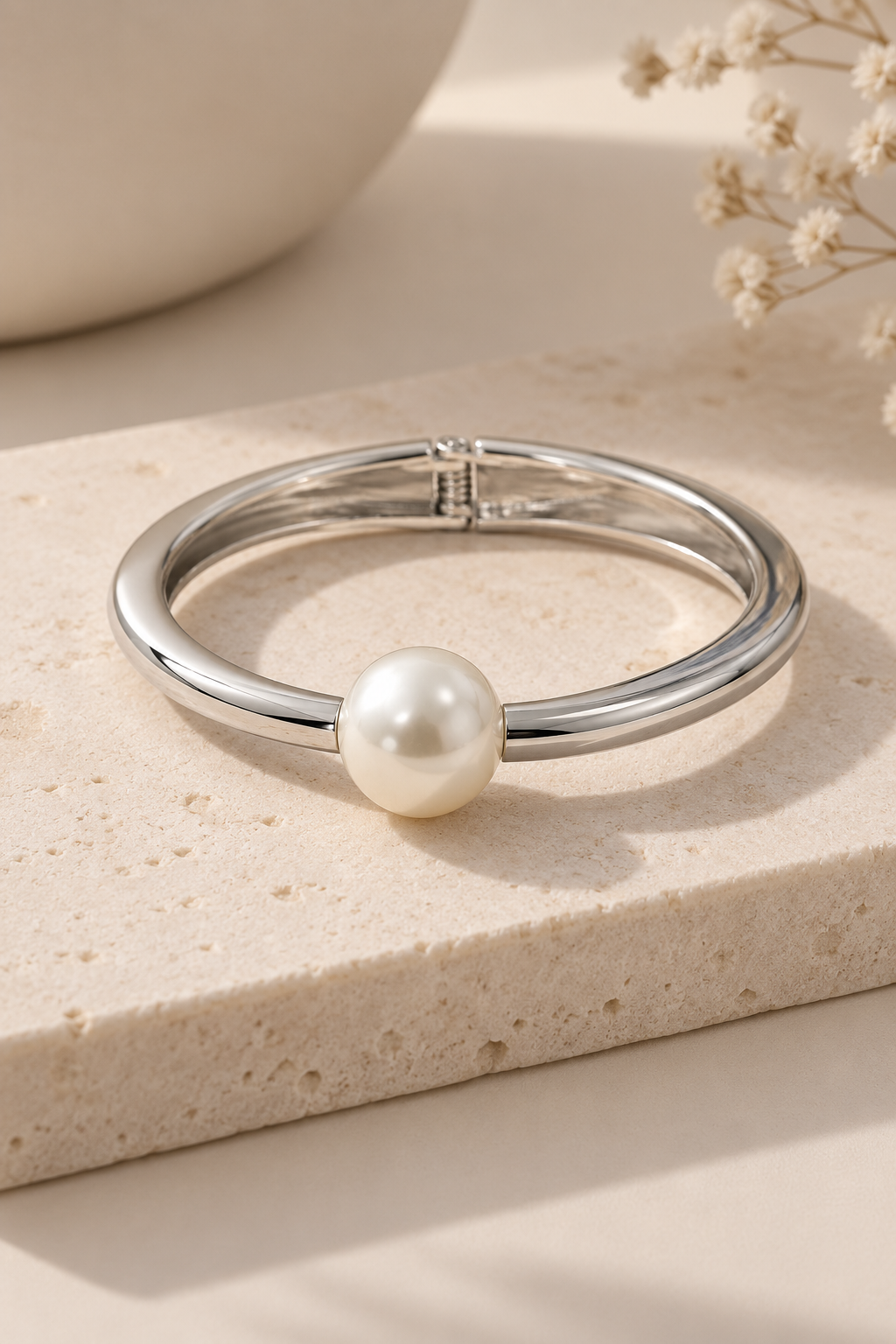 Bracelete Pérola Ródio Branco