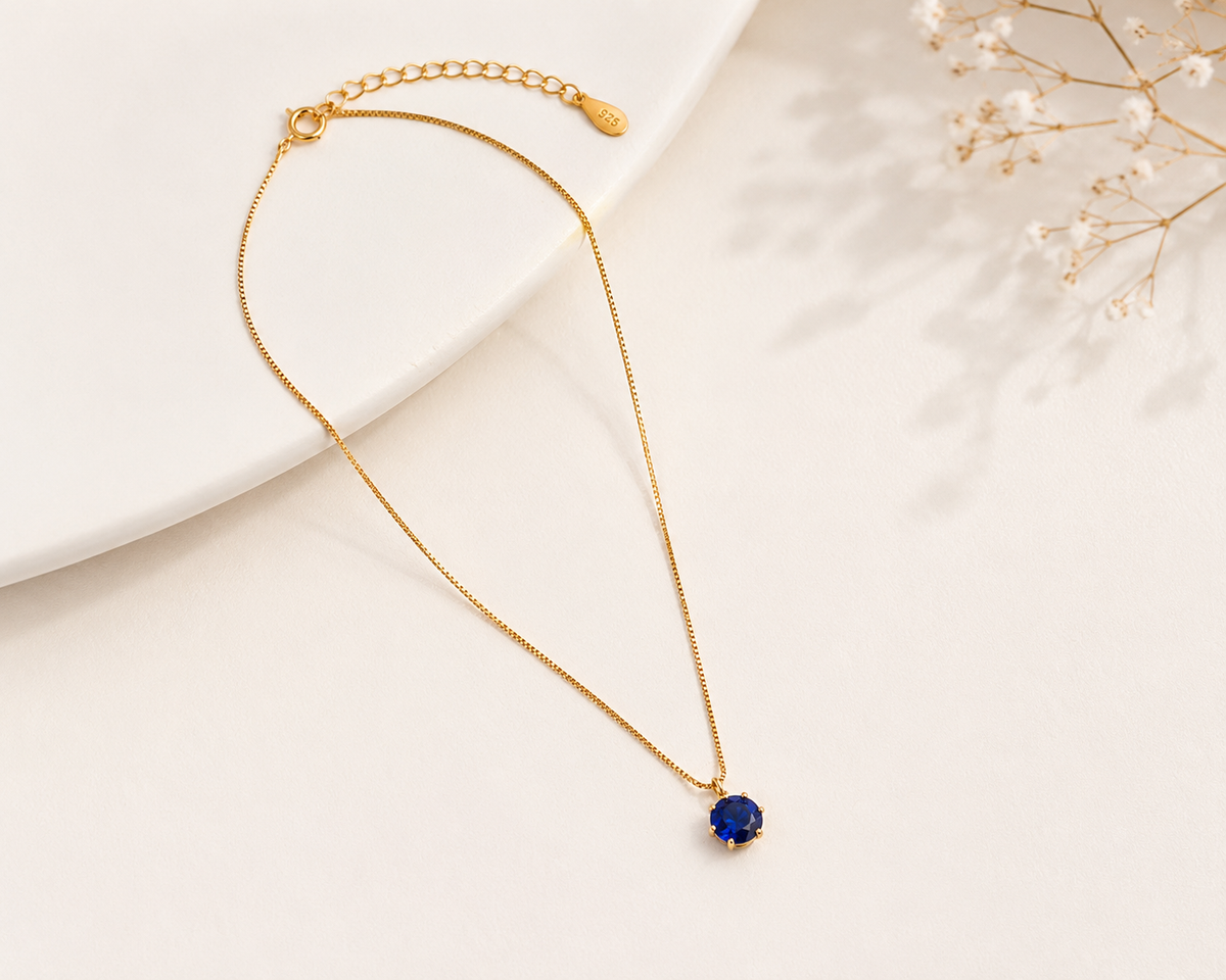 Colar Ponto de Luz Zircônia Safira Ouro 18k