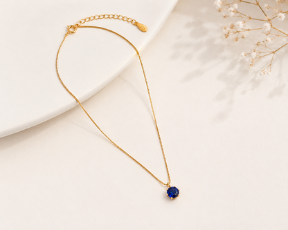 Colar Ponto de Luz Zircônia Safira Ouro 18k