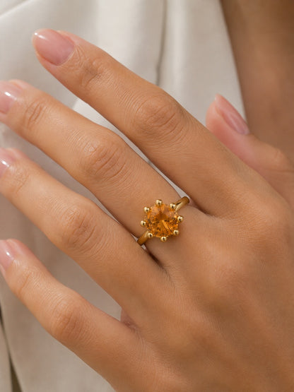 Anel Solitário Regulável Zircônia Citrino Champagne 12mm Ouro 18k