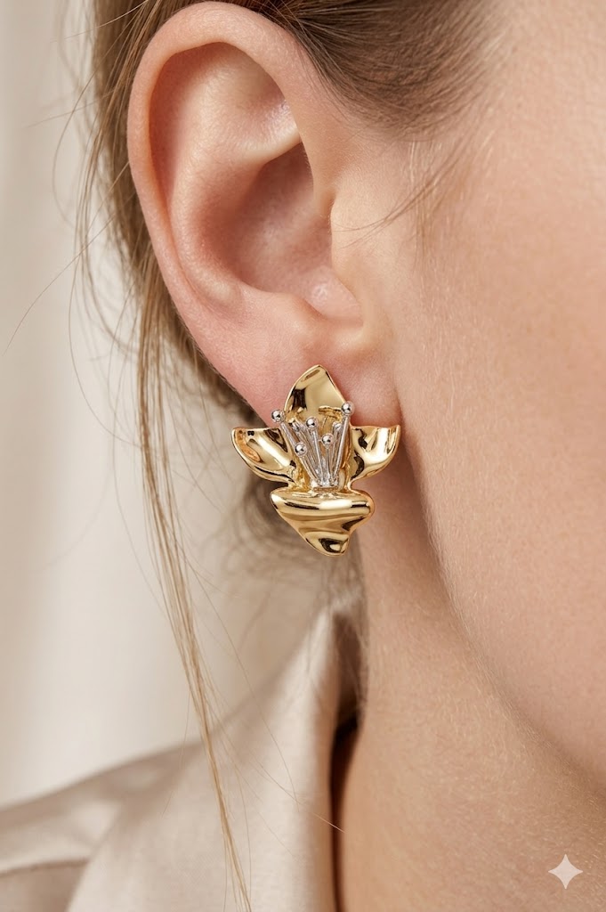 Brinco Flora Bicolor Ouro 18k