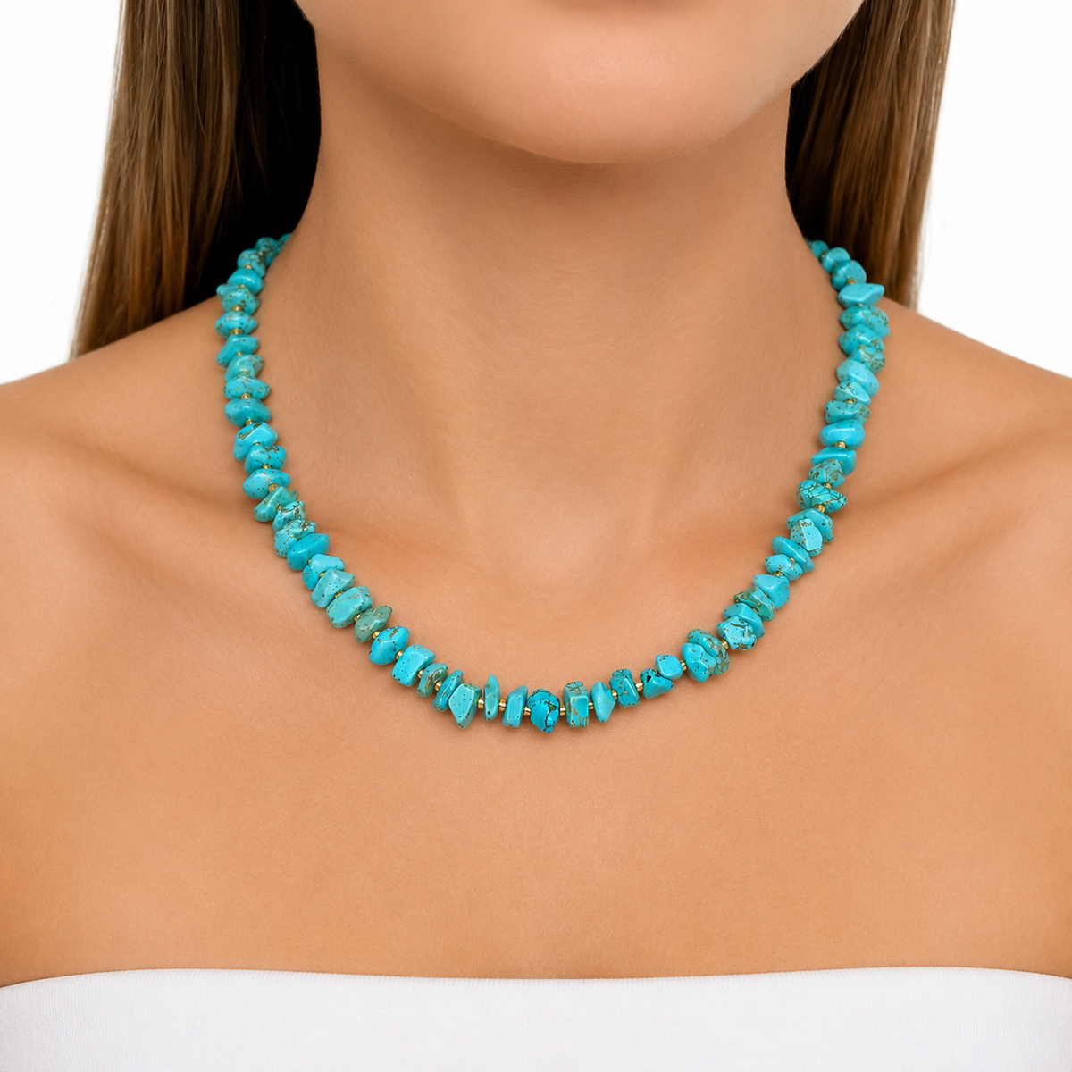 Choker Cascalho Natural Amazonita Ouro 18k