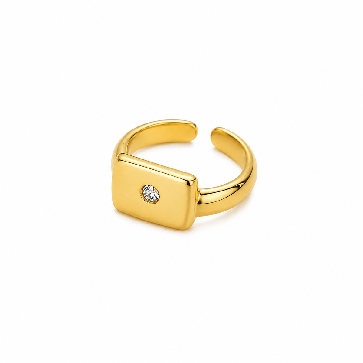 Anel Regulável Quadrado com Zircônia Central Ouro 18k