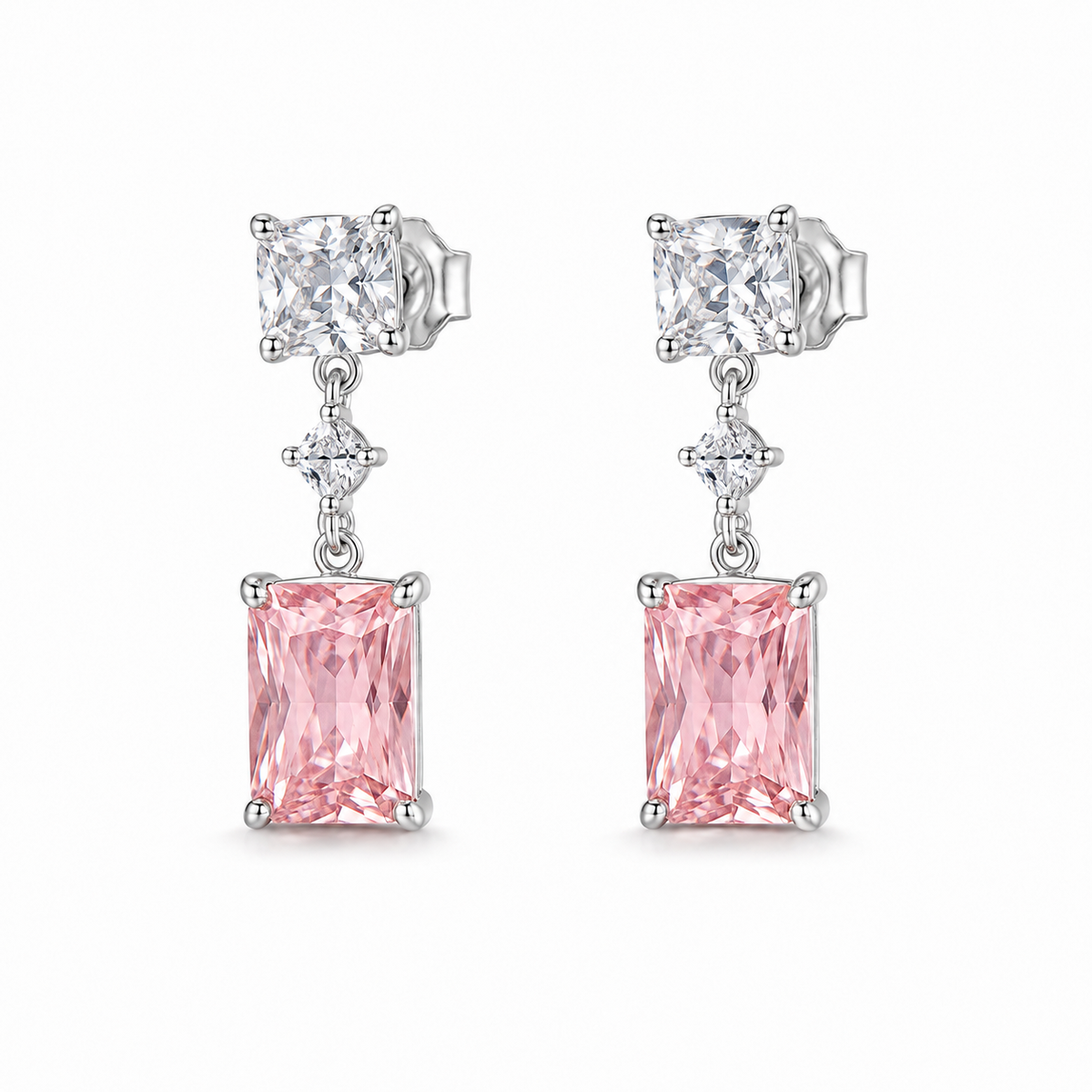 Brinco Zircônias Pink Cristal Prata 925