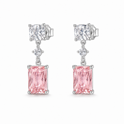 Brinco Zircônias Pink Cristal Prata 925