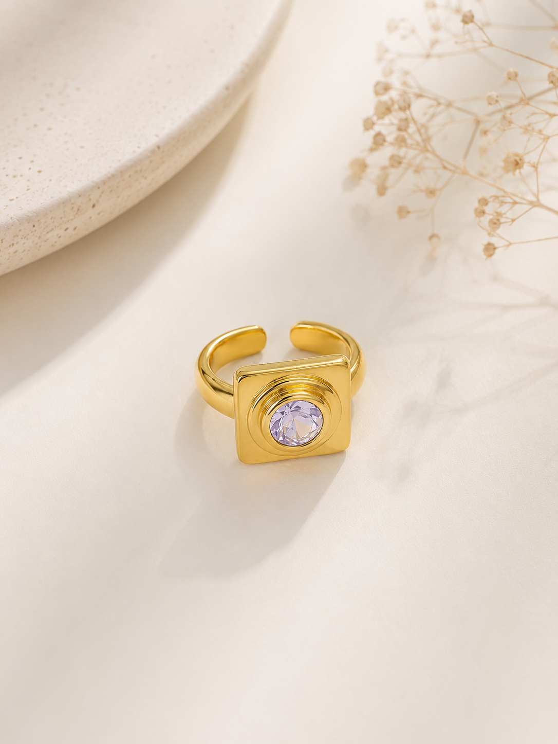 Anel Quadrado Ametista Ouro 18k