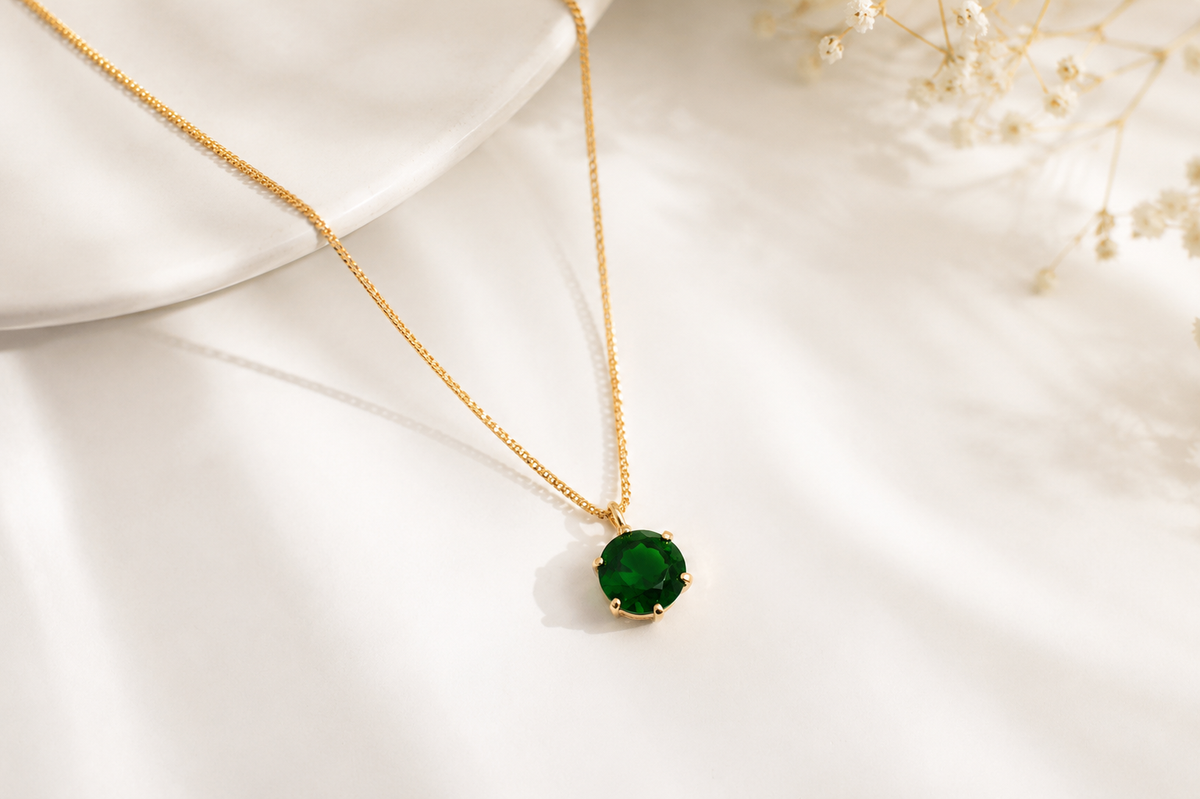 Colar Ponto de Luz Zircônia Esmeralda Ouro 18k