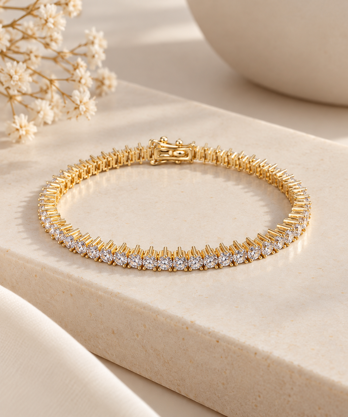 Pulseira Riviera Três Pontas Cristal Ouro 18k