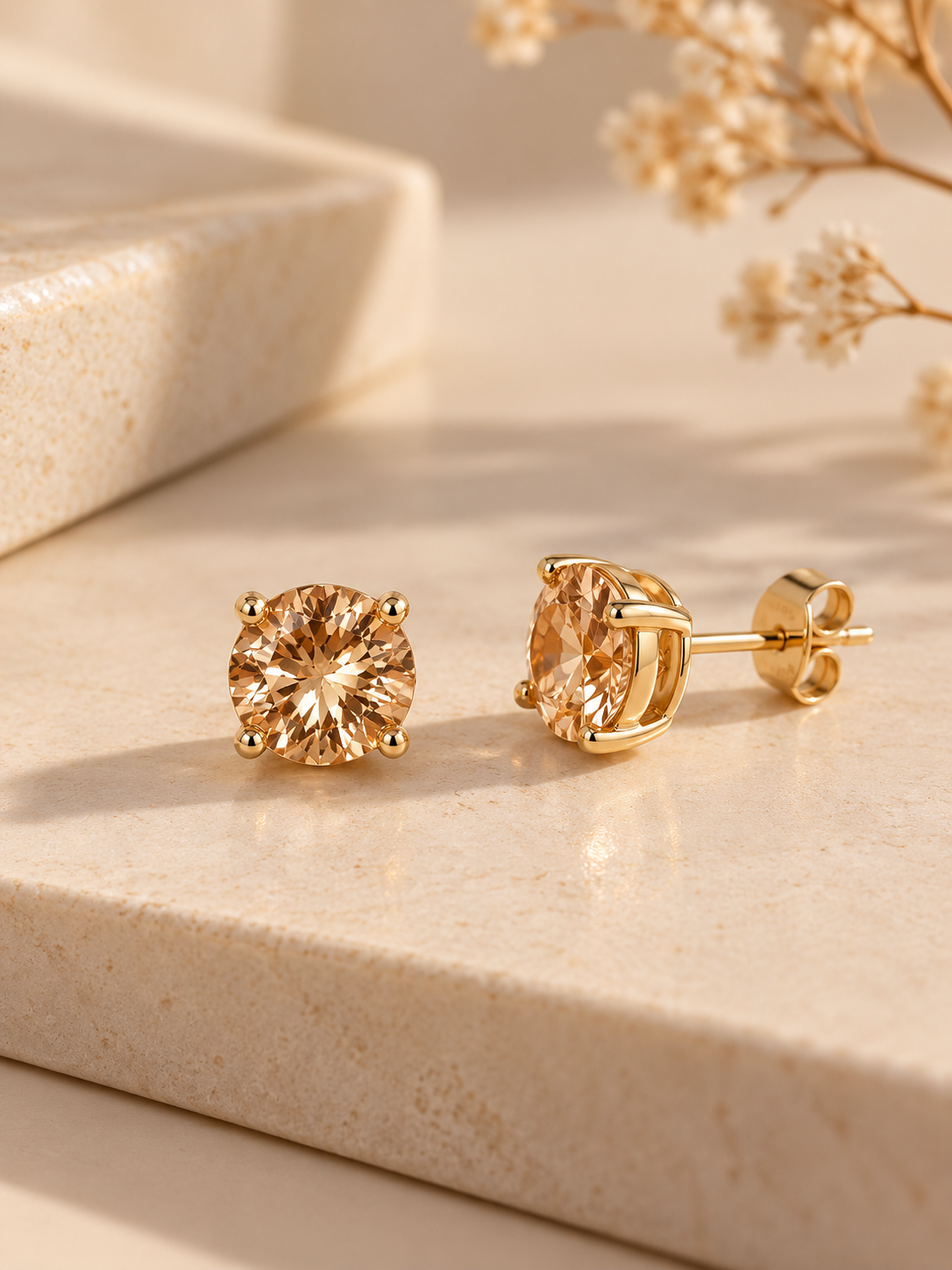 Brinco Ponto de Luz Champagne 5mm Ouro 18k