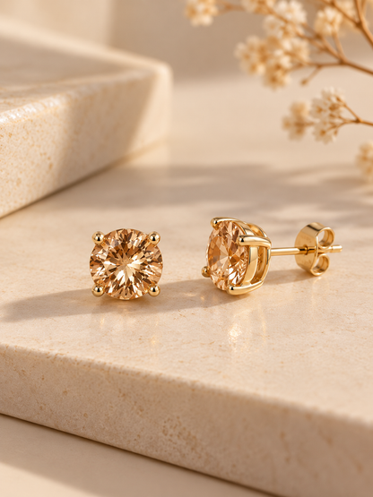 Brinco Ponto de Luz Champagne 5mm Ouro 18k