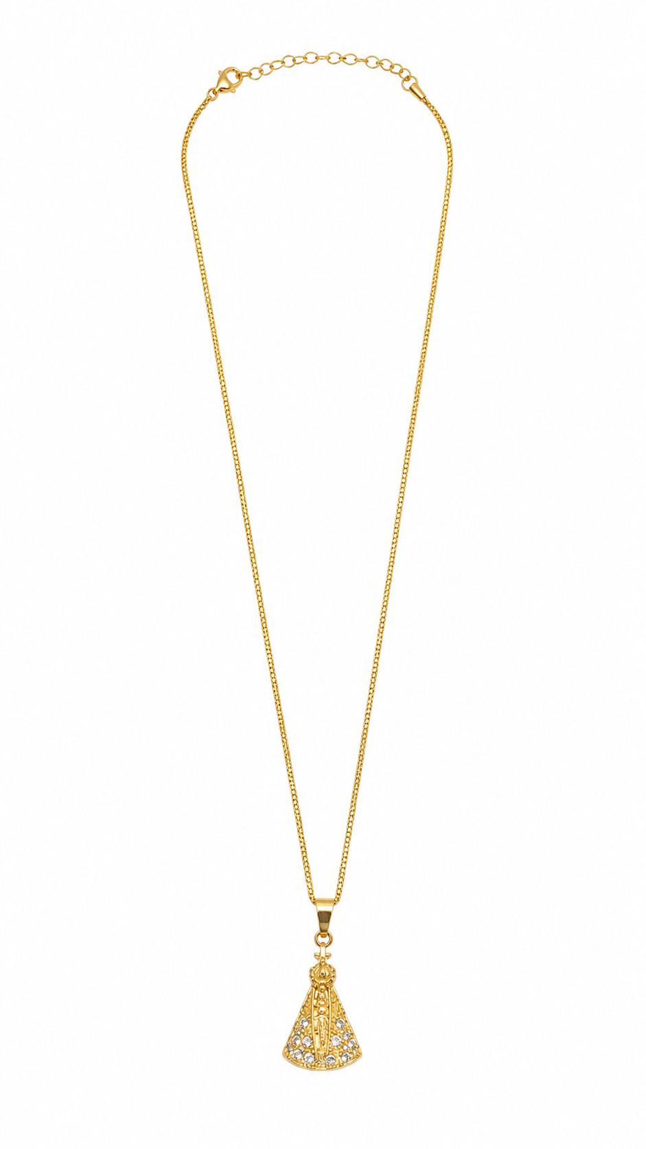 Colar Nossa Senhora Manto Zircônia Cristal Ouro 18k