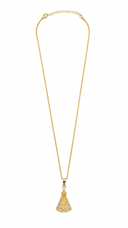 Colar Nossa Senhora Manto Zircônia Cristal Ouro 18k