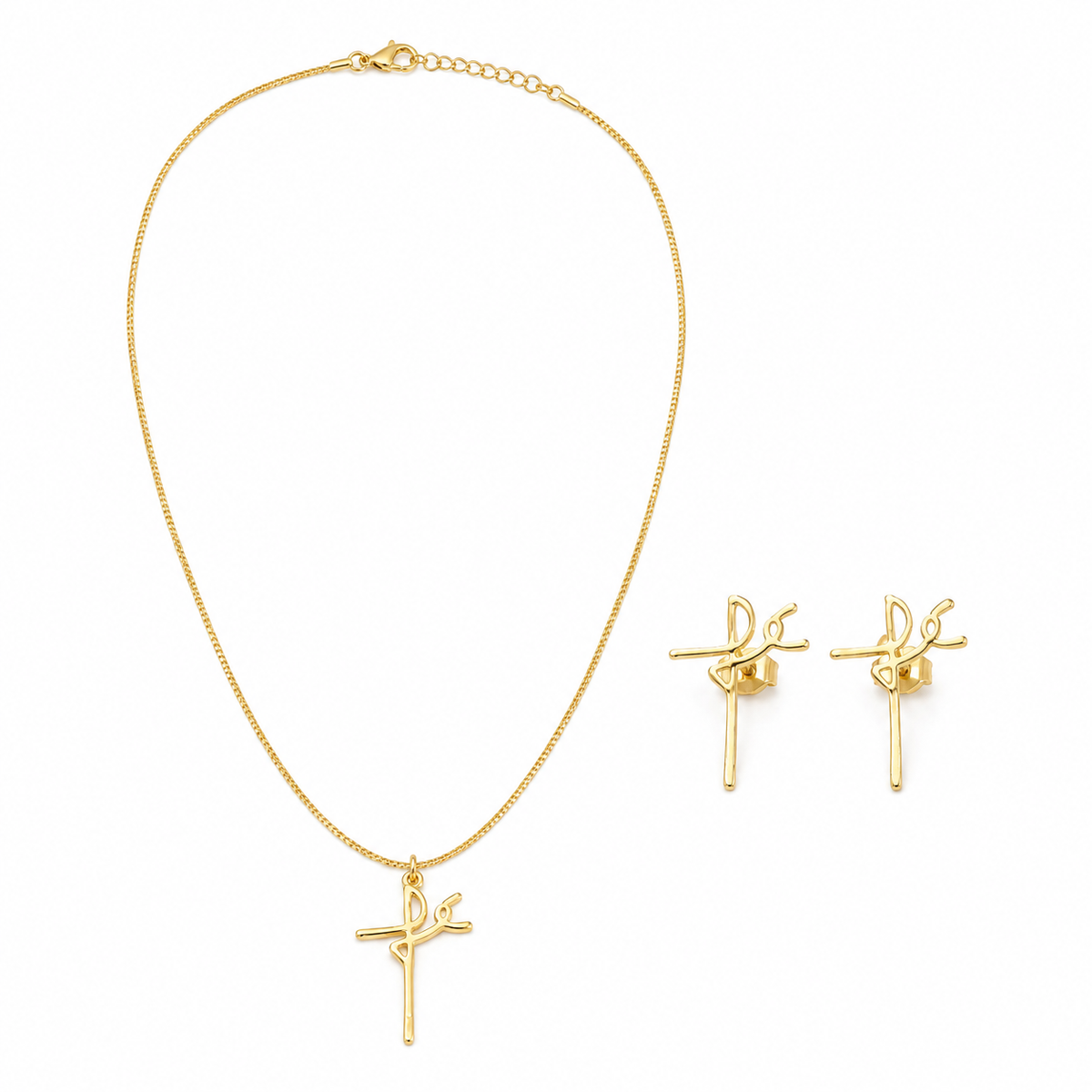 Conjunto Fé Delicado Vazado Ouro 18k