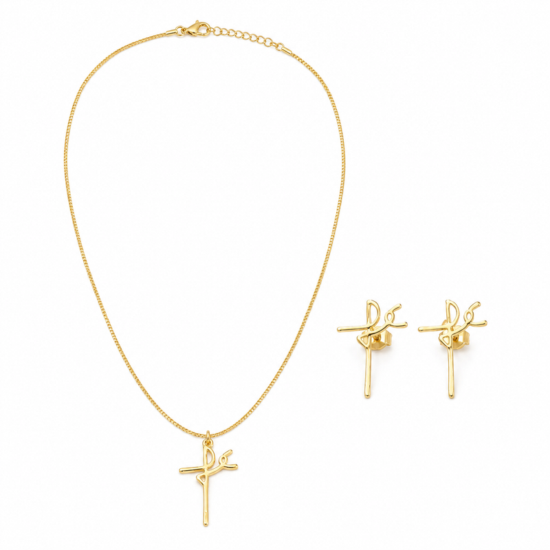 Conjunto Fé Delicado Vazado Ouro 18k