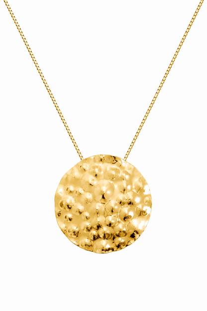 Colar Medalha Martelada Ouro 18k