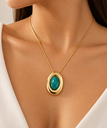 Scarlat SKU 15351 foto 3 | Colar Oval com Pedra Natural Ouro 18k