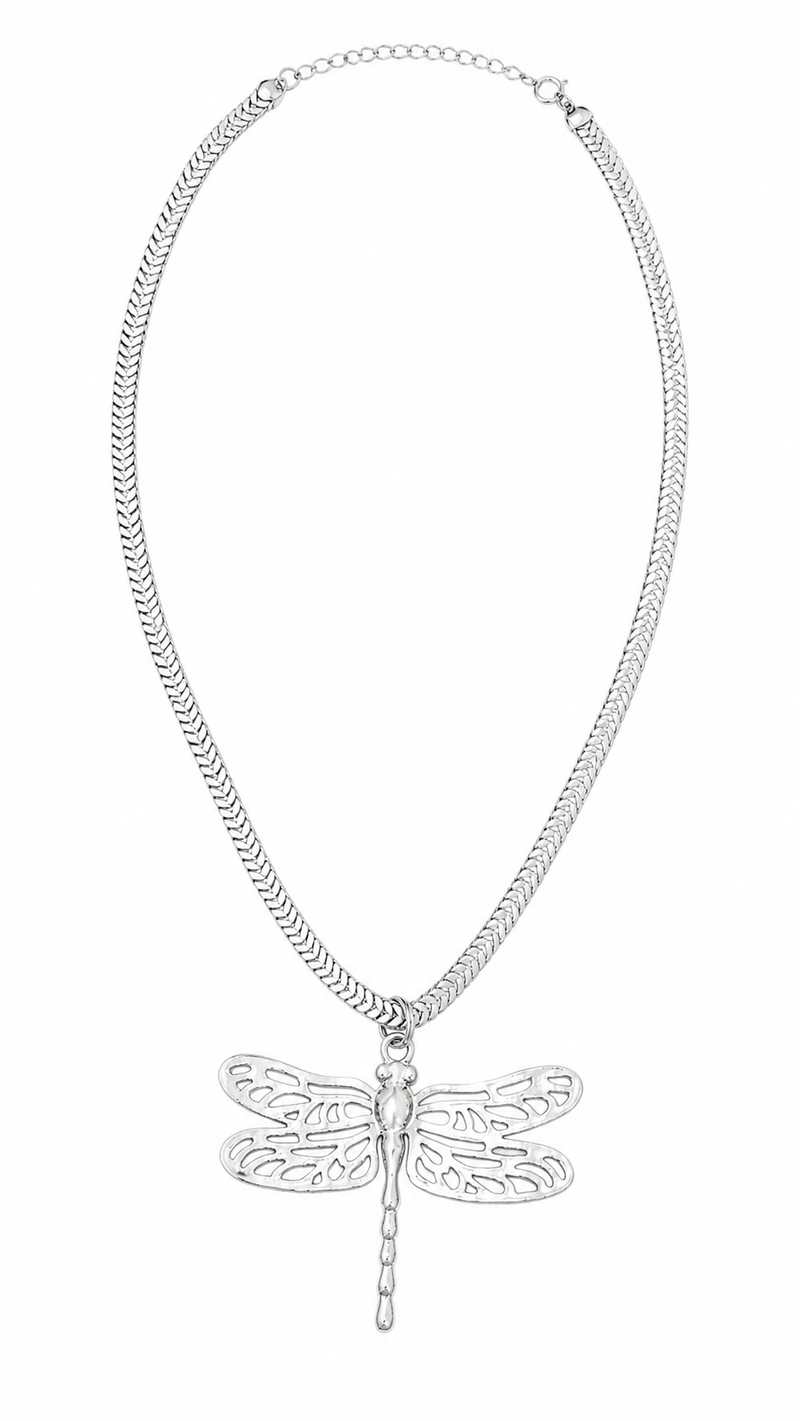 Colar Libélula Elo Diamantado Ródio Branco
