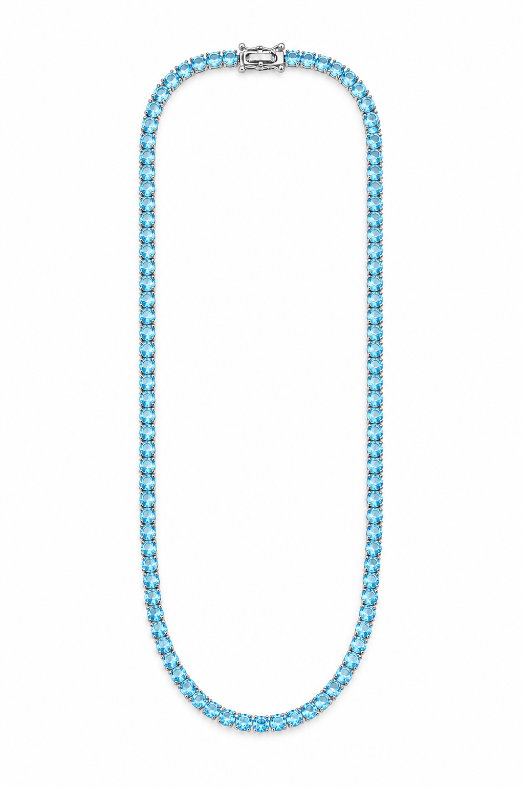 Colar Riviera Três Pontas Aquamarine Ródio Branco