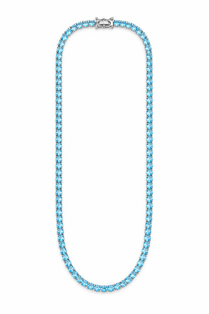 Colar Riviera Três Pontas Aquamarine Ródio Branco