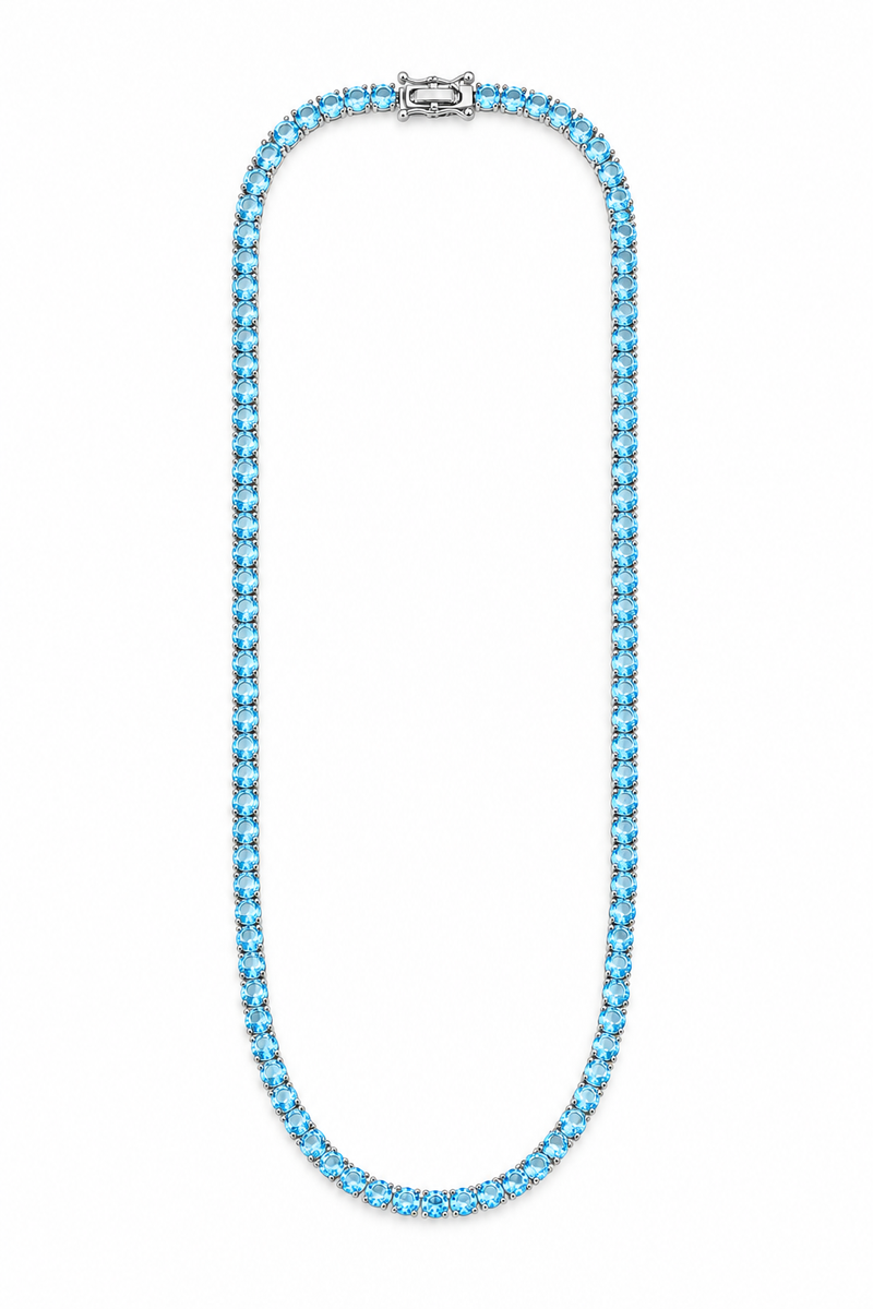 Colar Riviera Três Pontas Aquamarine Ródio Branco